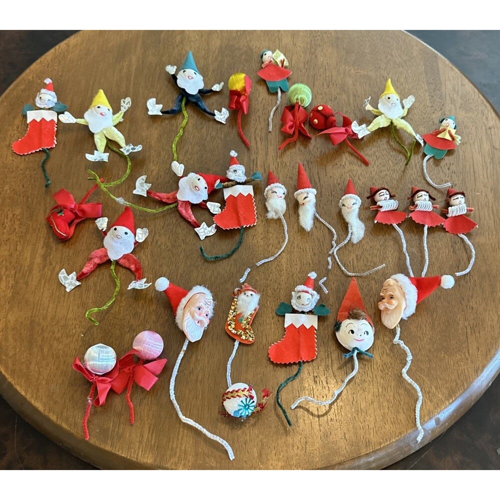 Spun Cotton Santa Elves Christmas Decoration Japan Chenille Picks Ties Qty 26